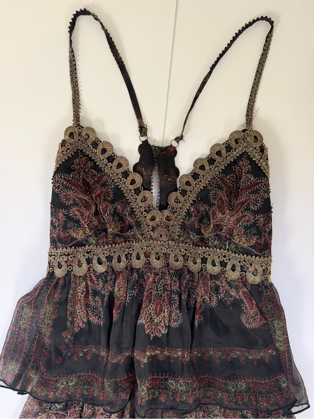 Free People Paisley Tiered Sheer Maxi Dress Gold Trim Boho Festival 2 - Picture 1 of 6